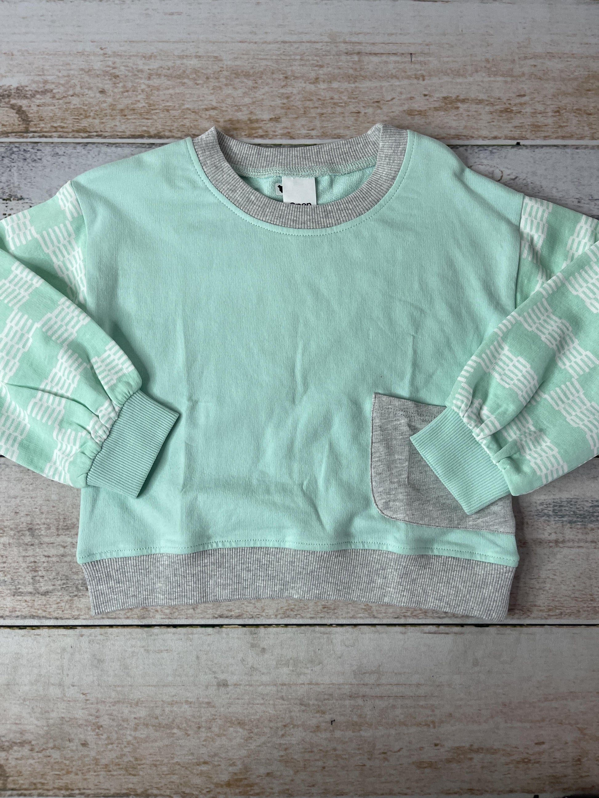 Open Edit Girls Turquoise | Grey | White Long Sleeve T-Shirt Size: 2T Turquoise | Grey | White