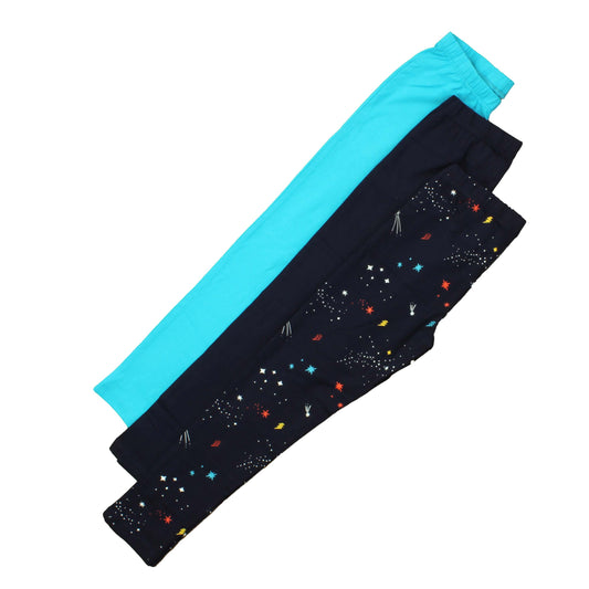 Mightly Girls Turquoise | Navy | Stars Leggings Size: 14 Years