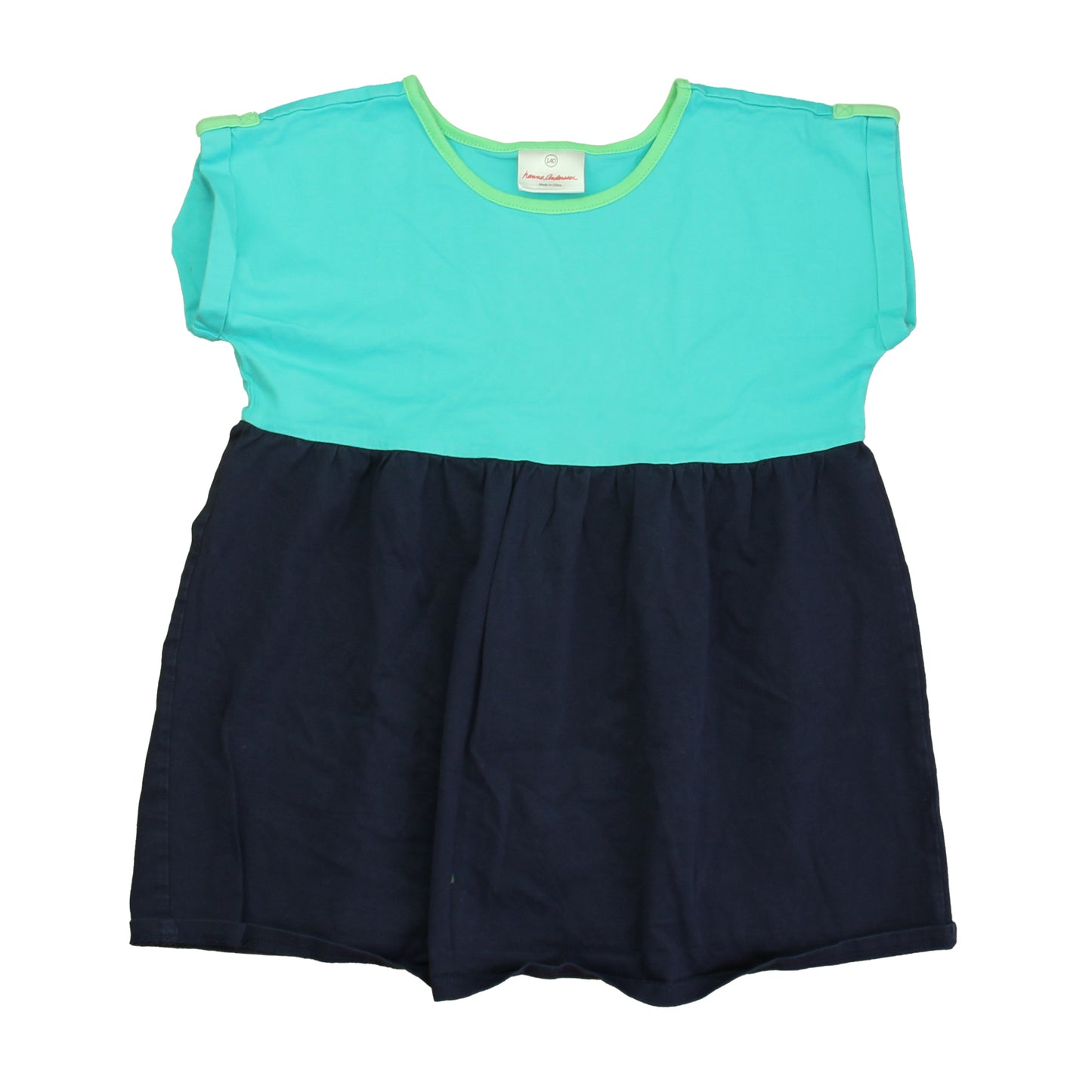 Hanna Andersson Girls Turquoise | Navy Short Sleeve Shirt Size: 10 Years