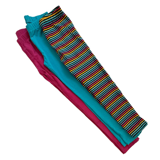 Mightly Girls Turquoise | Pink | Black Stripe Leggings Size: 6-14 Years Turquoise | Pink | Black Stripe