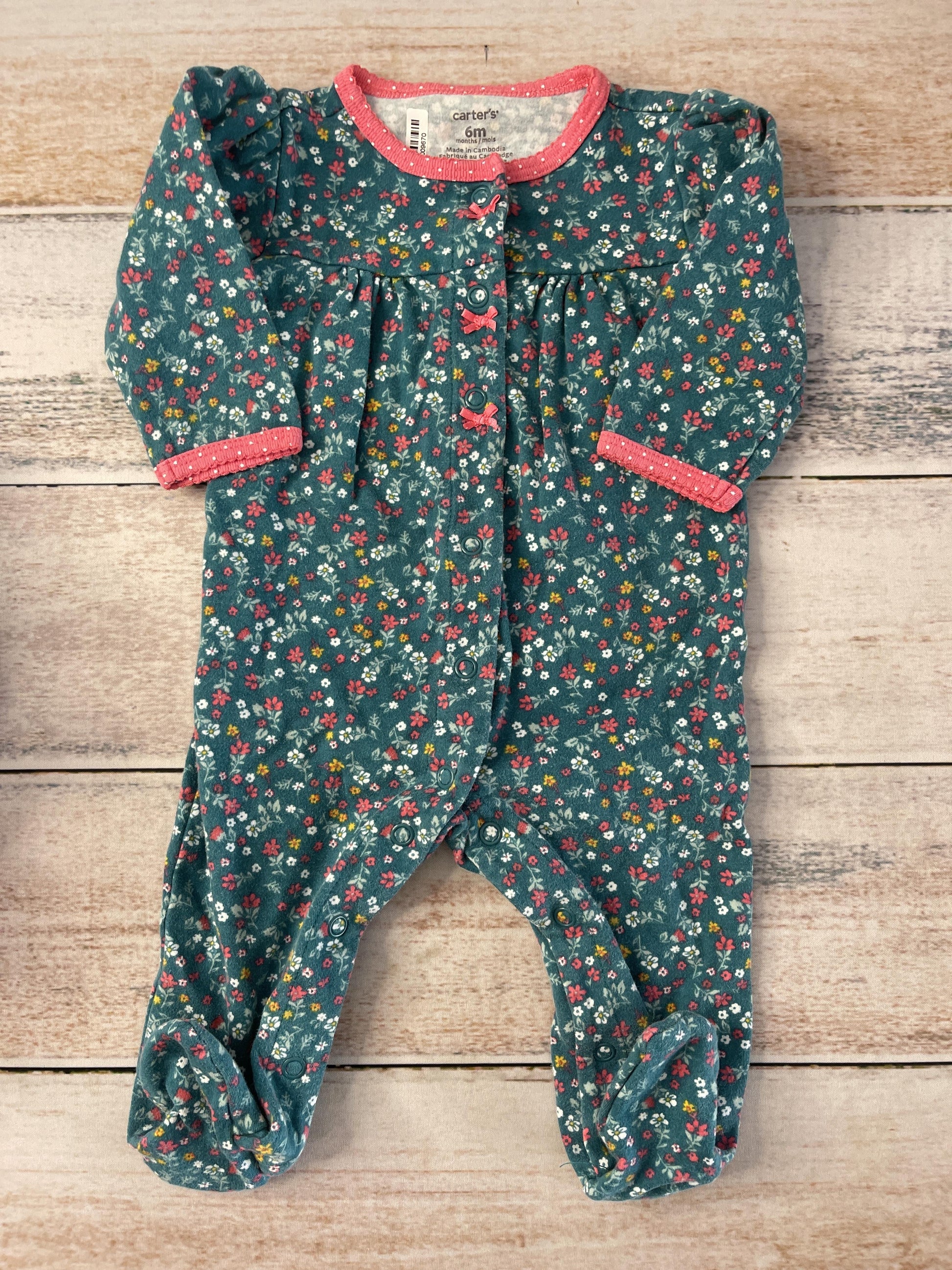 Carters Girls Turquoise | Pink floral Pajamas Size: 6 months Turquoise | Pink floral