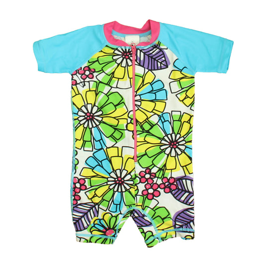 Hanna Andersson Girls Turquoise | Pink Floral 1-piece Swimsuit Size: 18-24 Months Turquoise | Pink Floral