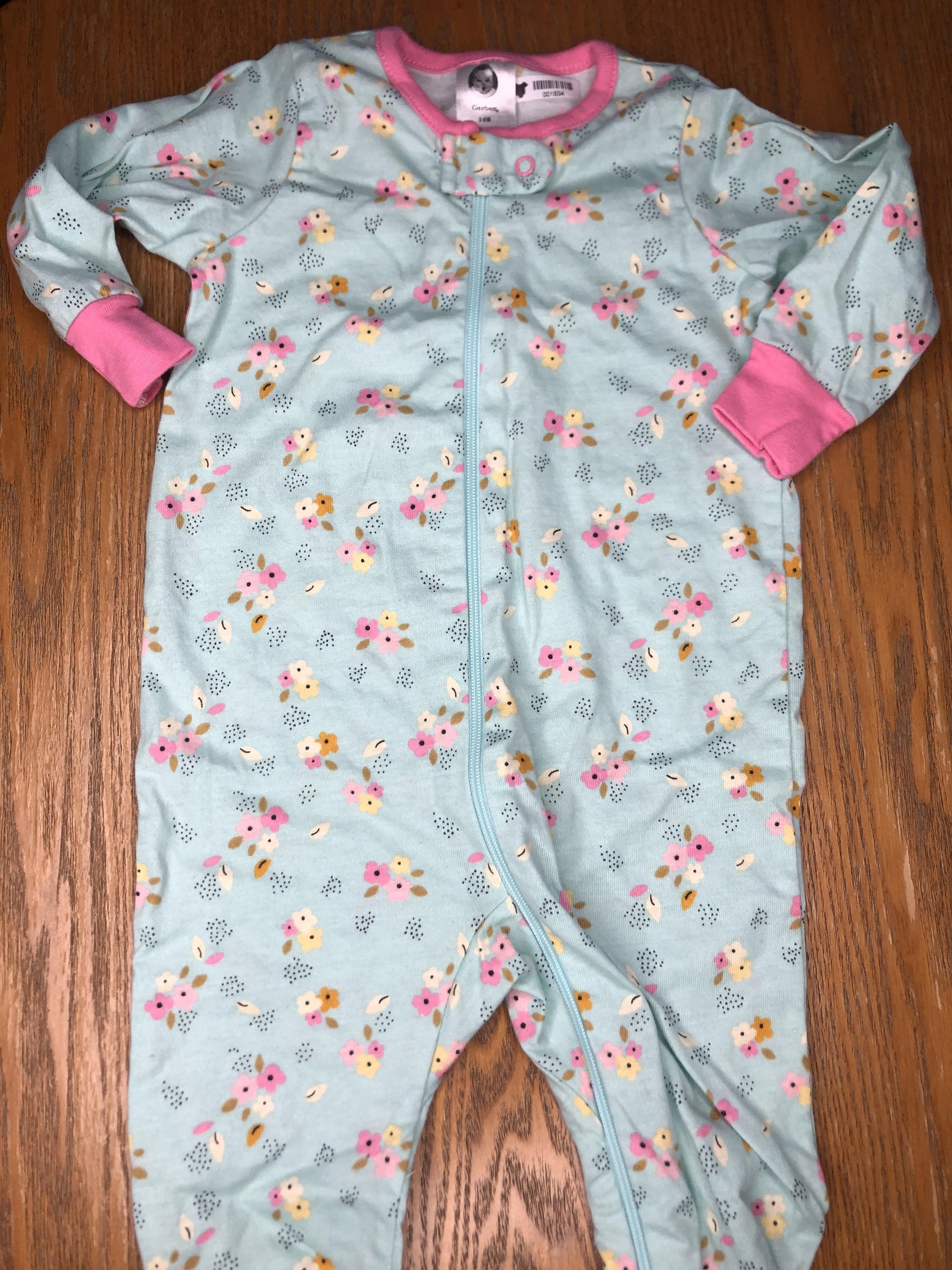 Gerber Childrenswear Girls Turquoise | Pink floral Pajamas Size: 3-6 months Turquoise | Pink floral