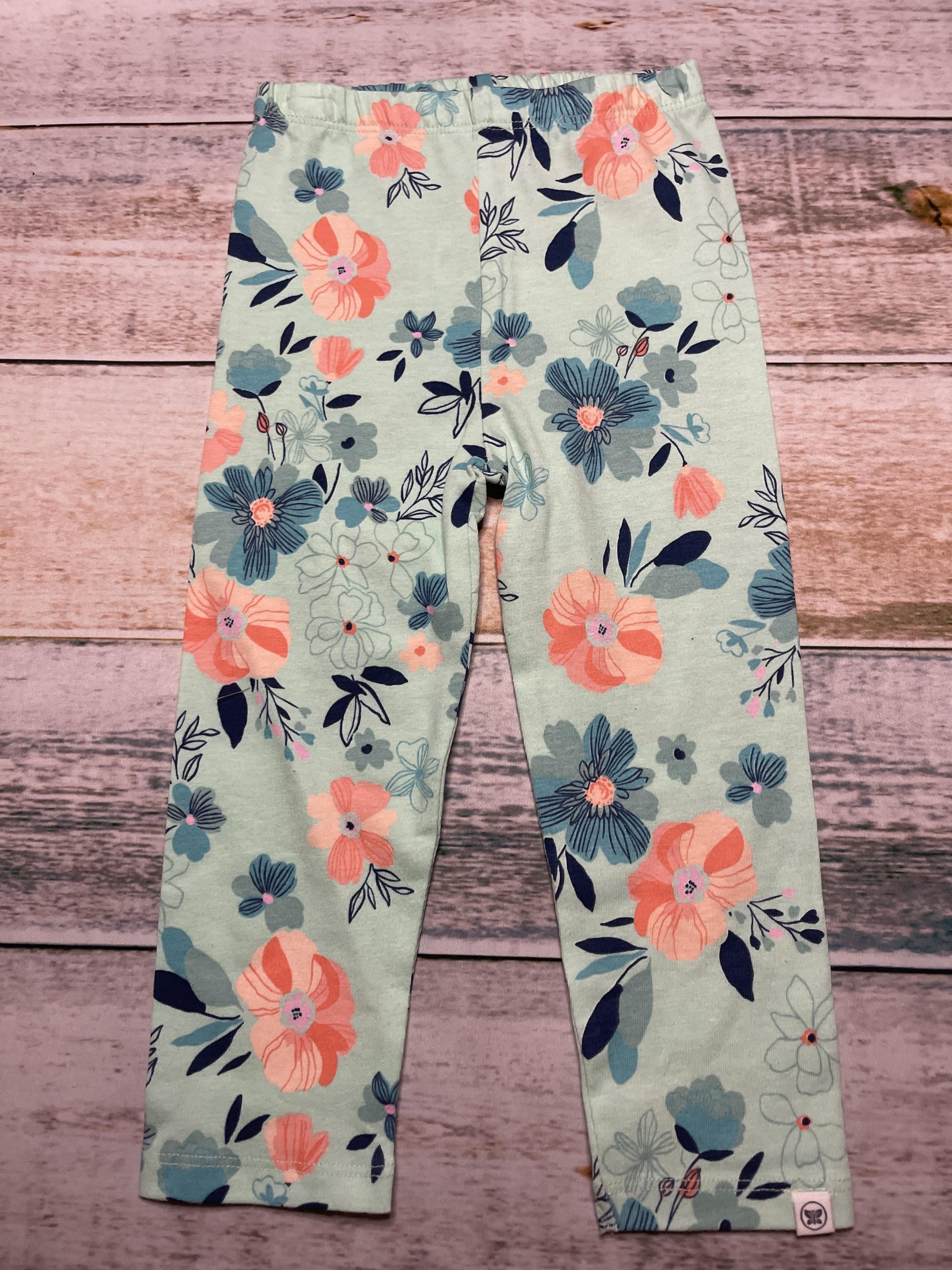 Honest Co Girls Turquoise | Pink floral Pants Size: 2T Turquoise | Pink floral