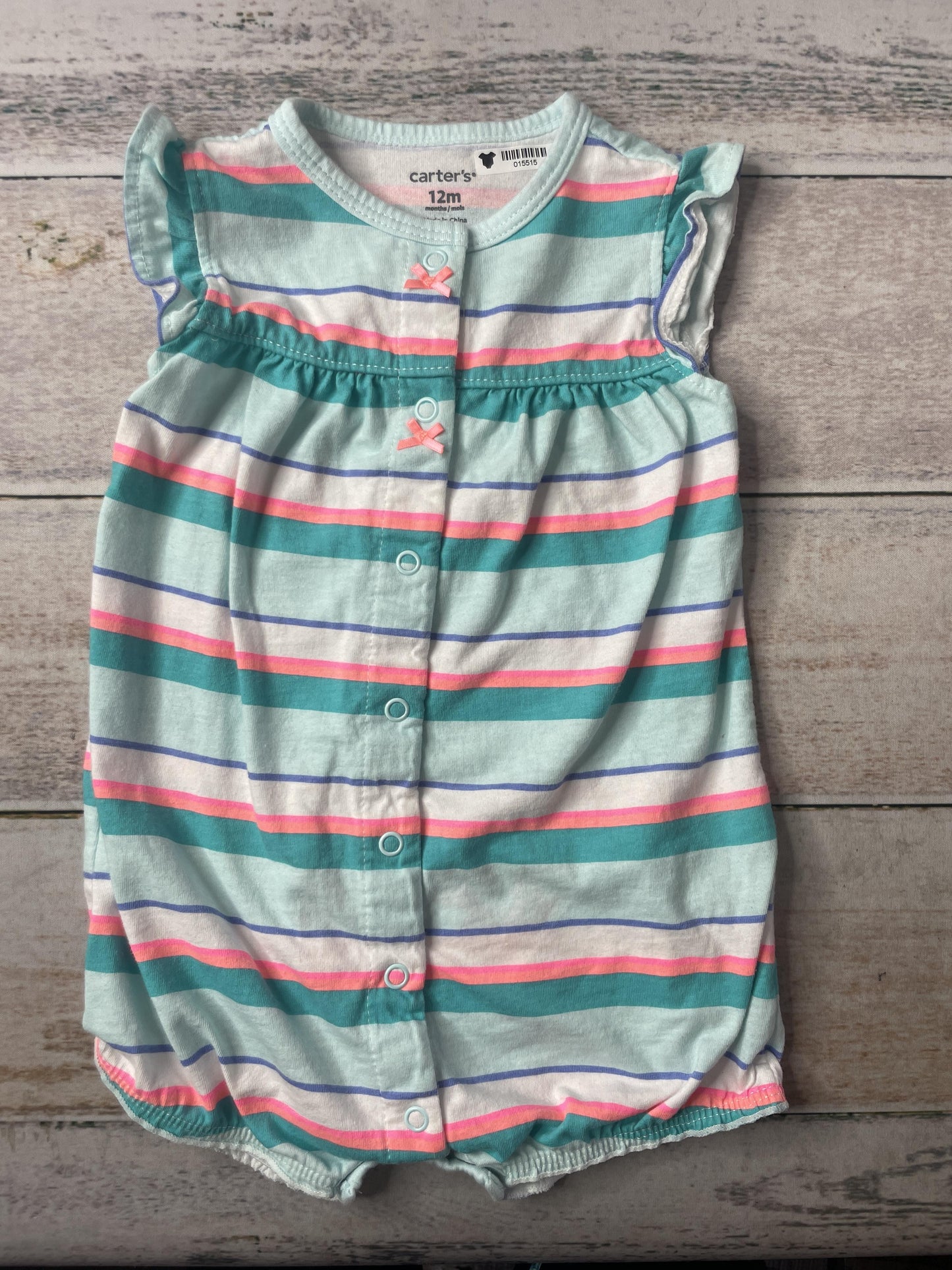 Carters Girls Turquoise | pink | Striped Romper Size: 12 months Turquoise | pink | Striped