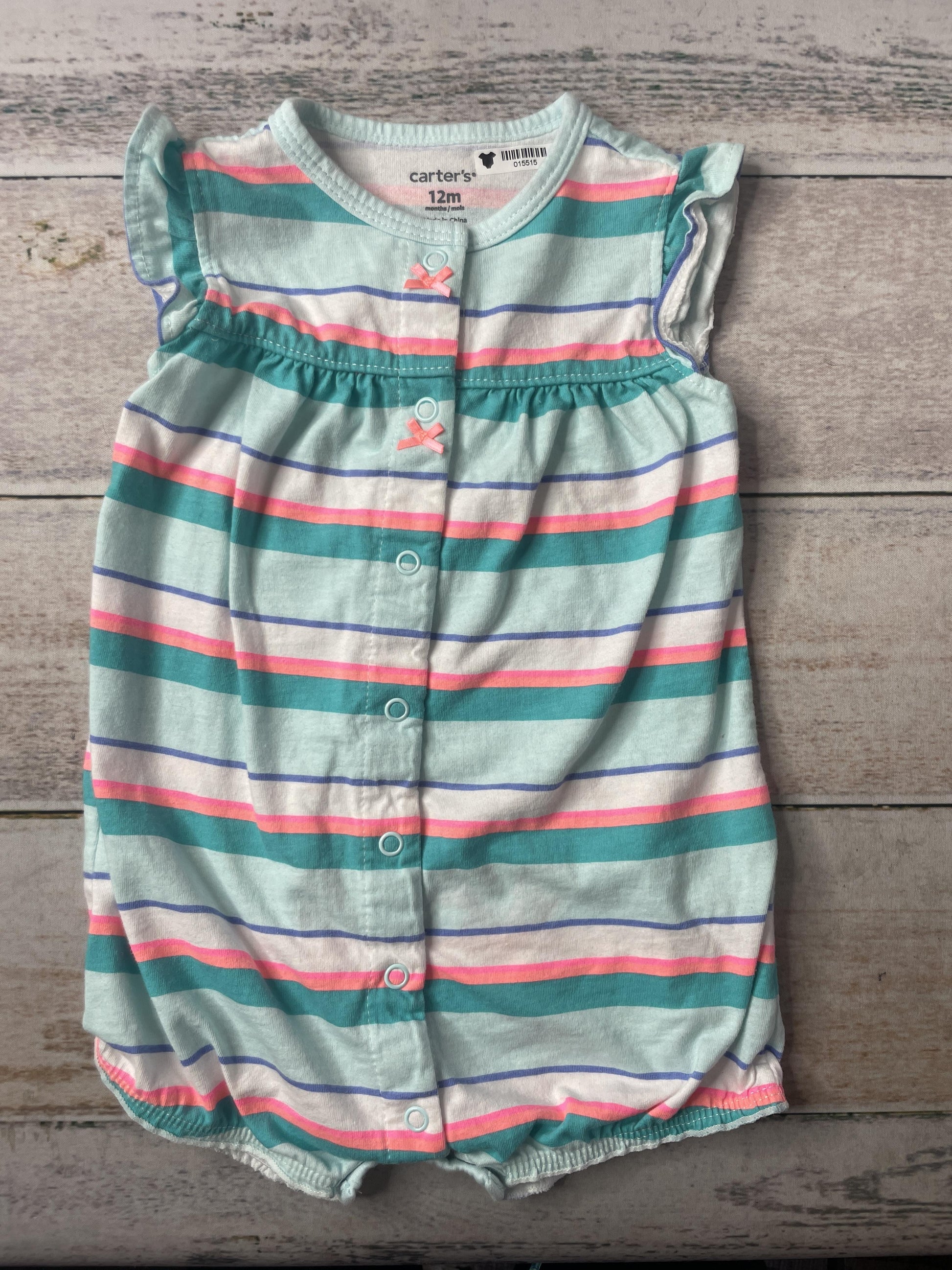 Carters Girls Turquoise | pink | Striped Romper Size: 12 months Turquoise | pink | Striped