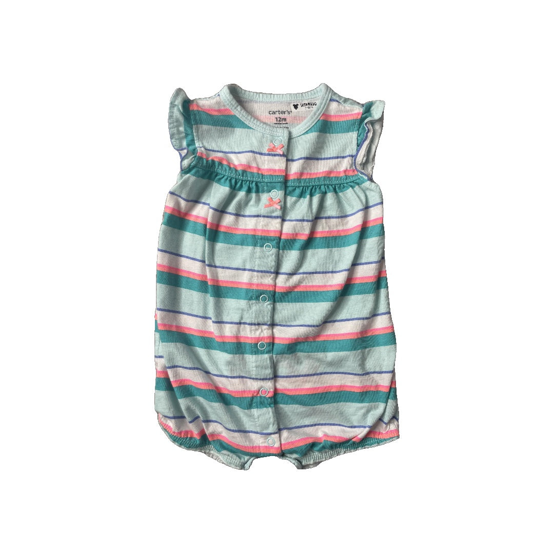 Carters Girls Turquoise | pink | Striped Romper Size: 12 months Turquoise | pink | Striped