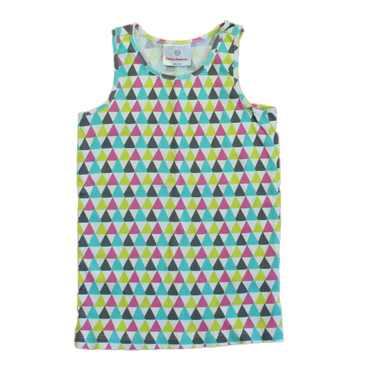 Hanna Andersson Girls Turquoise | Pink | Yellow Triangles Tank Top Size: 6 Years