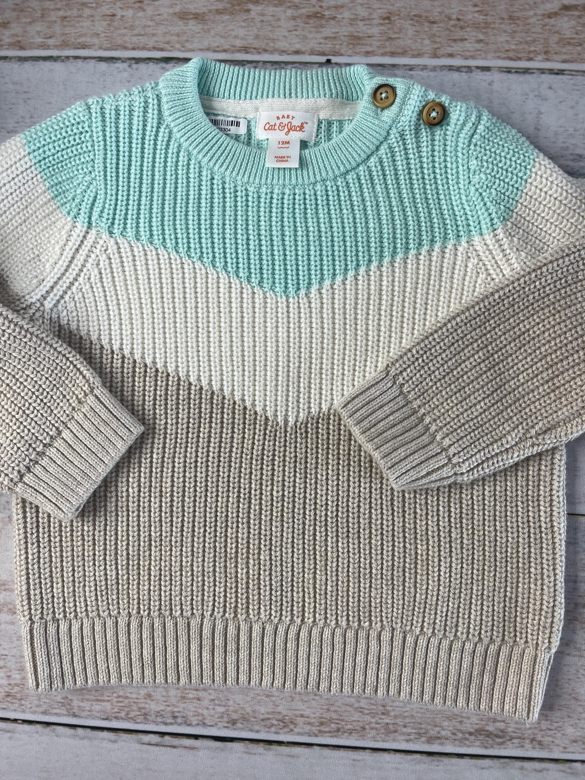 Cat & Jack Unisex Turquoise | Tan | White Sweater Size: 12 months Turquoise | Tan | White