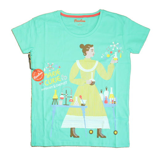 Piccolina Girls Turquoise Trailblazer | Marie Curie T-Shirt Size: Adult XS - Adult XL