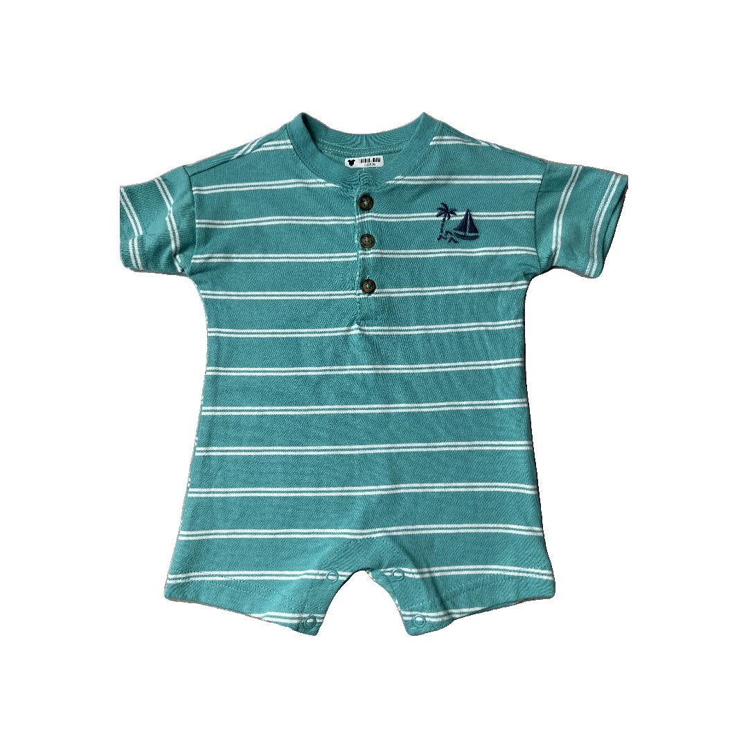 Carters Unisex Turquoise | White Romper Size: 3-6 months Turquoise | White
