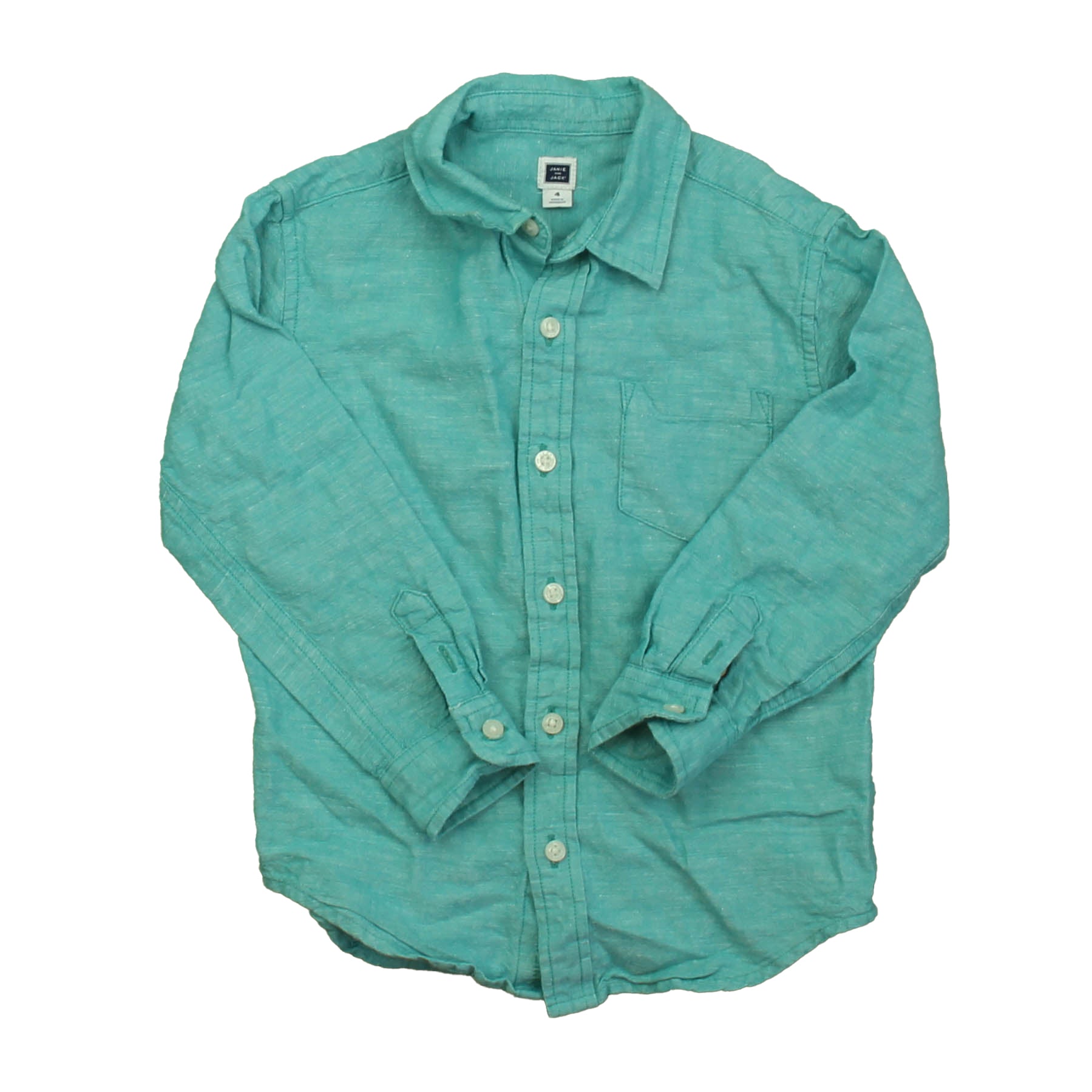 Janie and Jack Boys Turquoise Button Down Long Sleeve Size: 4T Turquoise