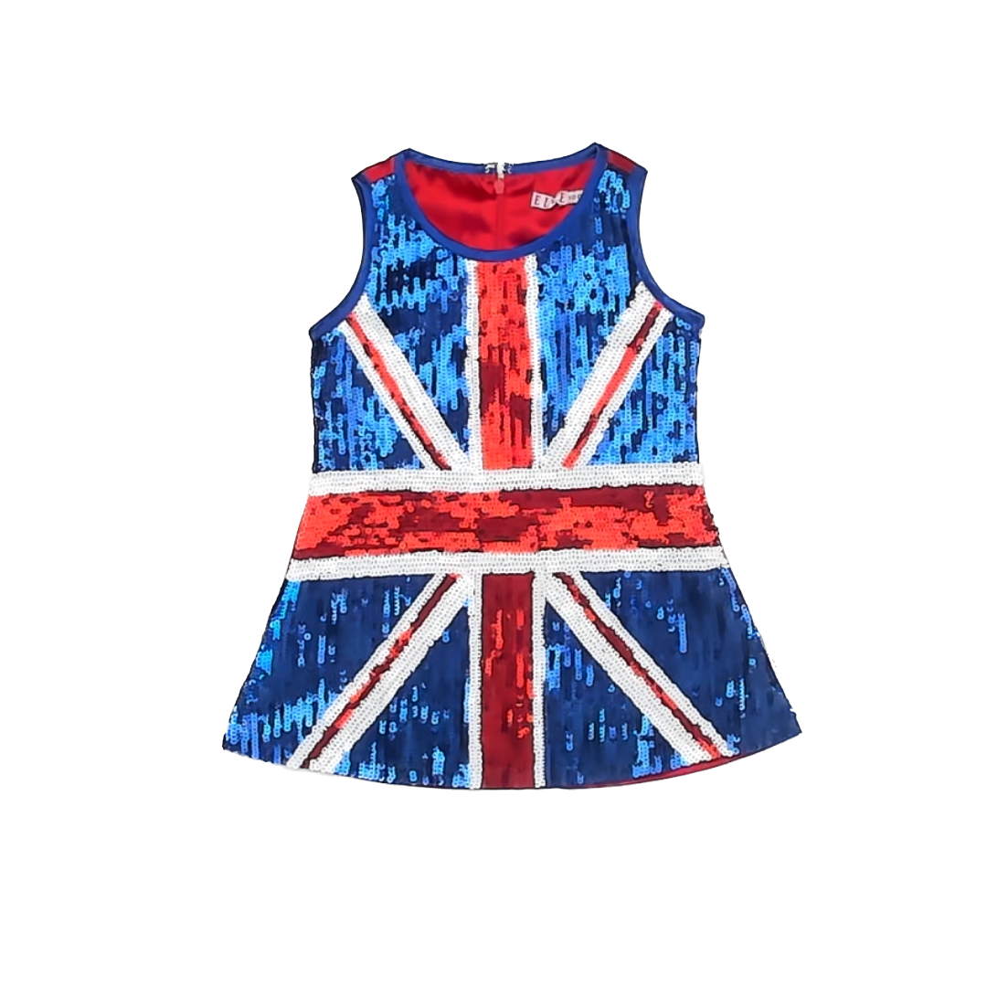 Elle Girls Union Jack Sequin Dress Size: 100 (3T) Union Jack Sequin
