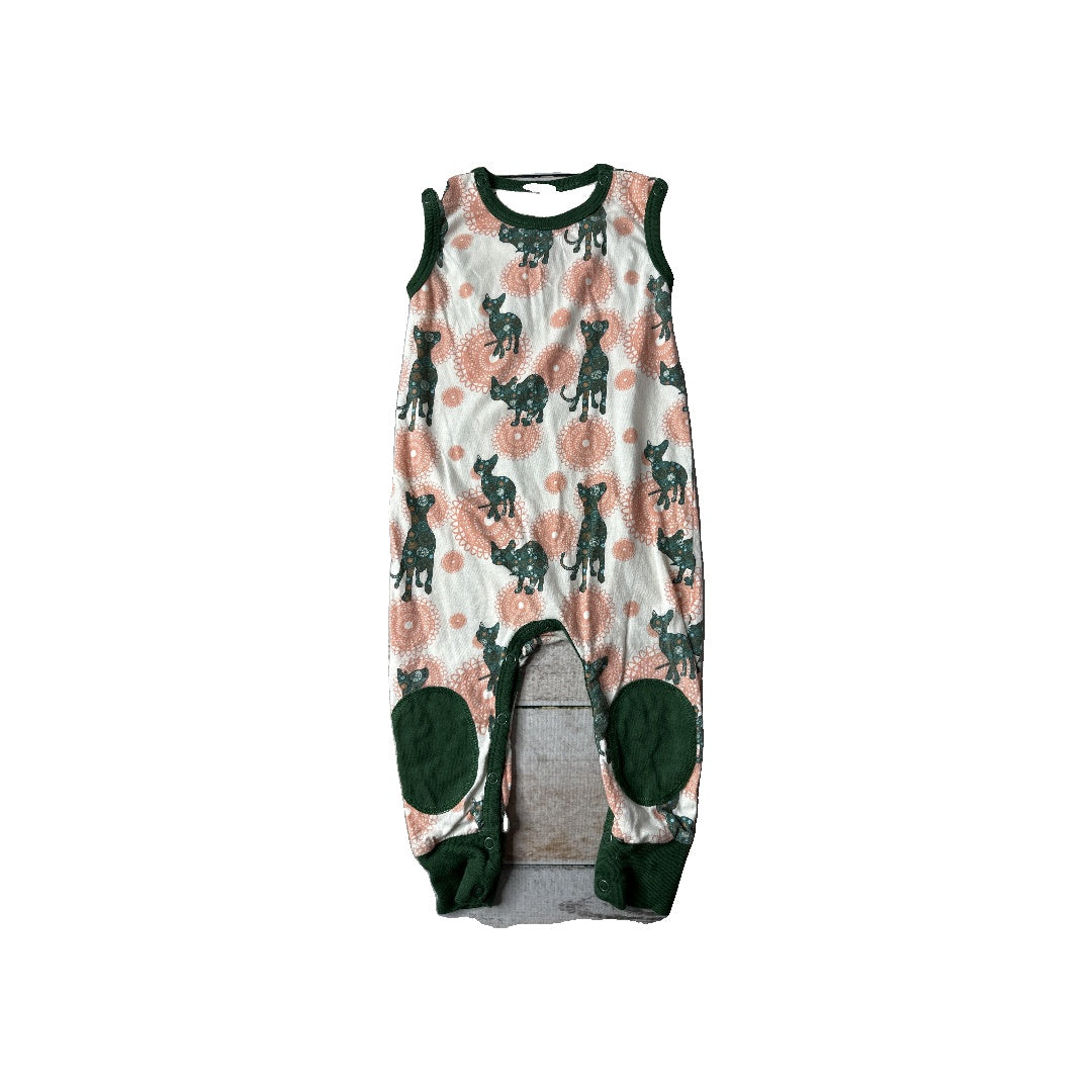 Cat & Dogma Girls Whimsical | pink | green Romper Size: 12-18 months Whimsical | pink | green