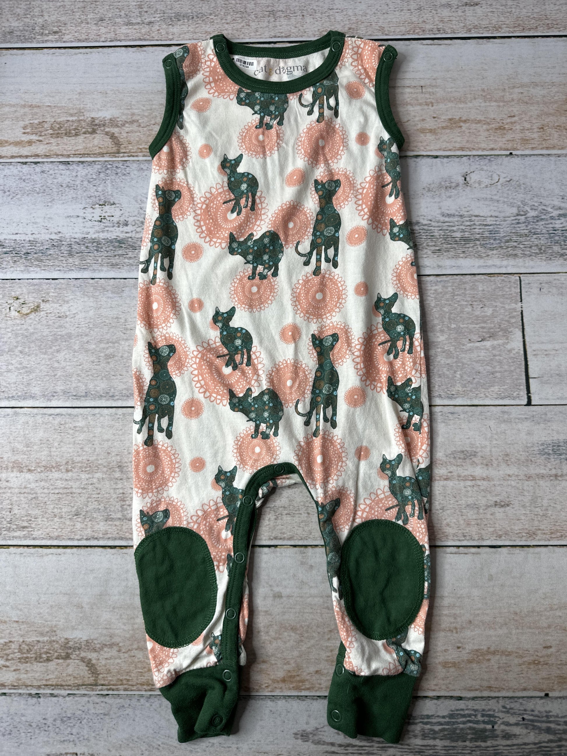 Cat & Dogma Girls Whimsical | pink | green Romper Size: 12-18 months Whimsical | pink | green