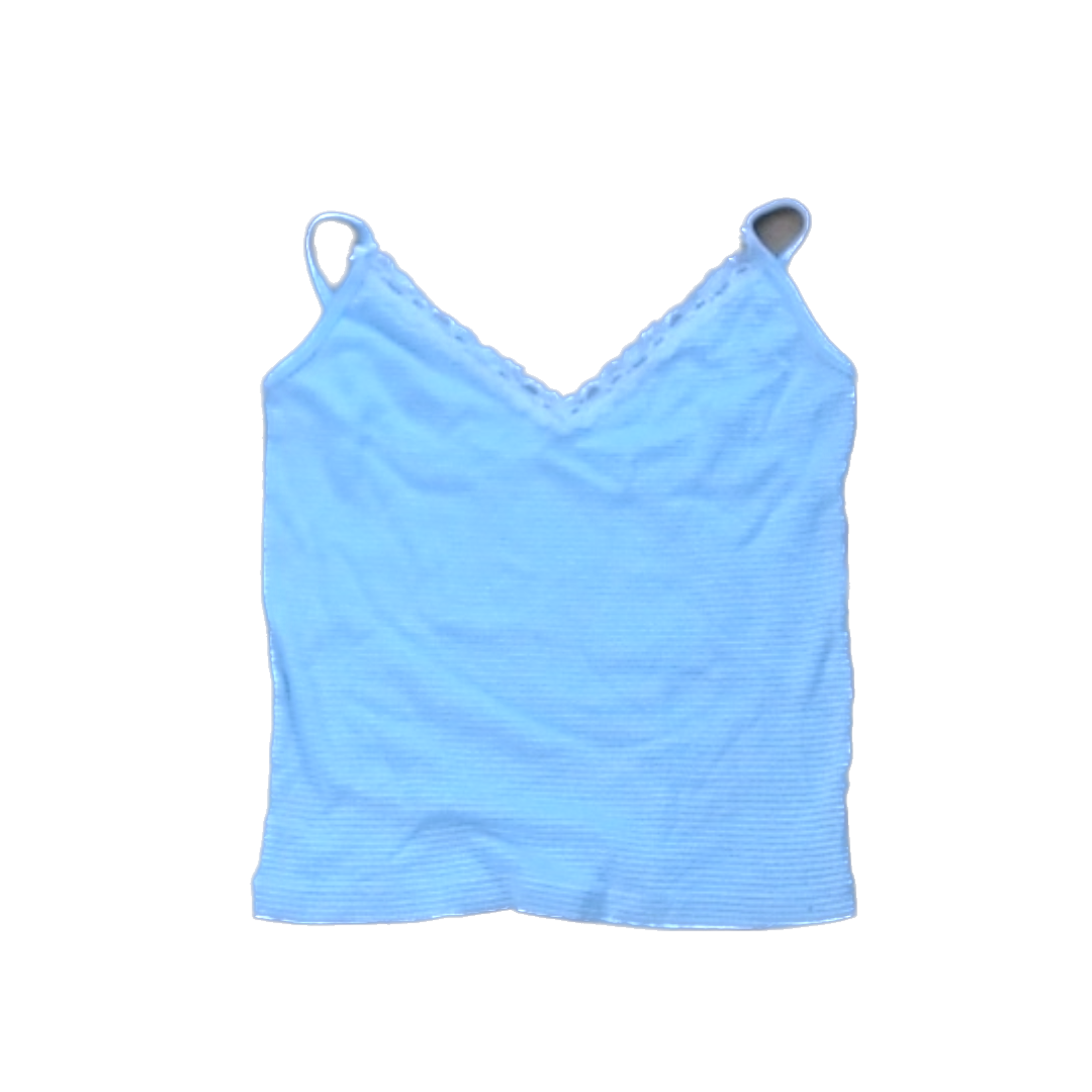 Brandy Melville Girls White and Light Blue This Stripes Tank Top Size: 11-12 Years White and Light Blue This Stripes