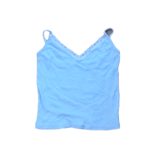 Brandy Melville Girls White and Light Blue This Stripes Tank Top Size: 11-12 Years White and Light Blue This Stripes