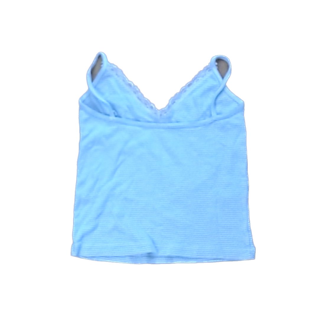 Brandy Melville Girls White and Light Blue This Stripes Tank Top Size: 11-12 Years White and Light Blue This Stripes