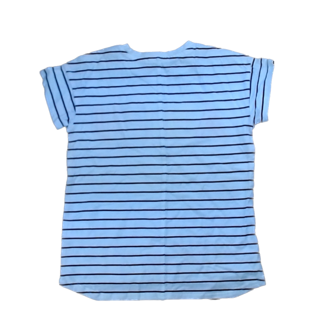 Rockets Of Awesome Girls White and Navy Stripes | Rainbow Adieu Short Sleeve Shirt Size: 6 Years White and Navy Stripes | Rainbow Adieu