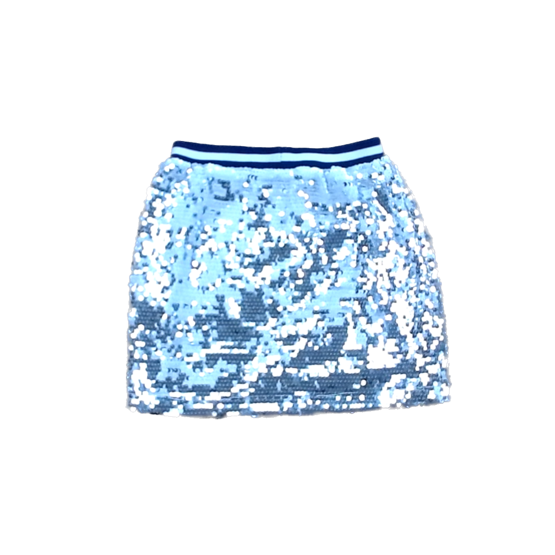Rockets Of Awesome Girls White and Silver Sequin | Navy Striped Waistband Skirt Size: 8 Years White and Silver Sequin | Navy Striped Waistband