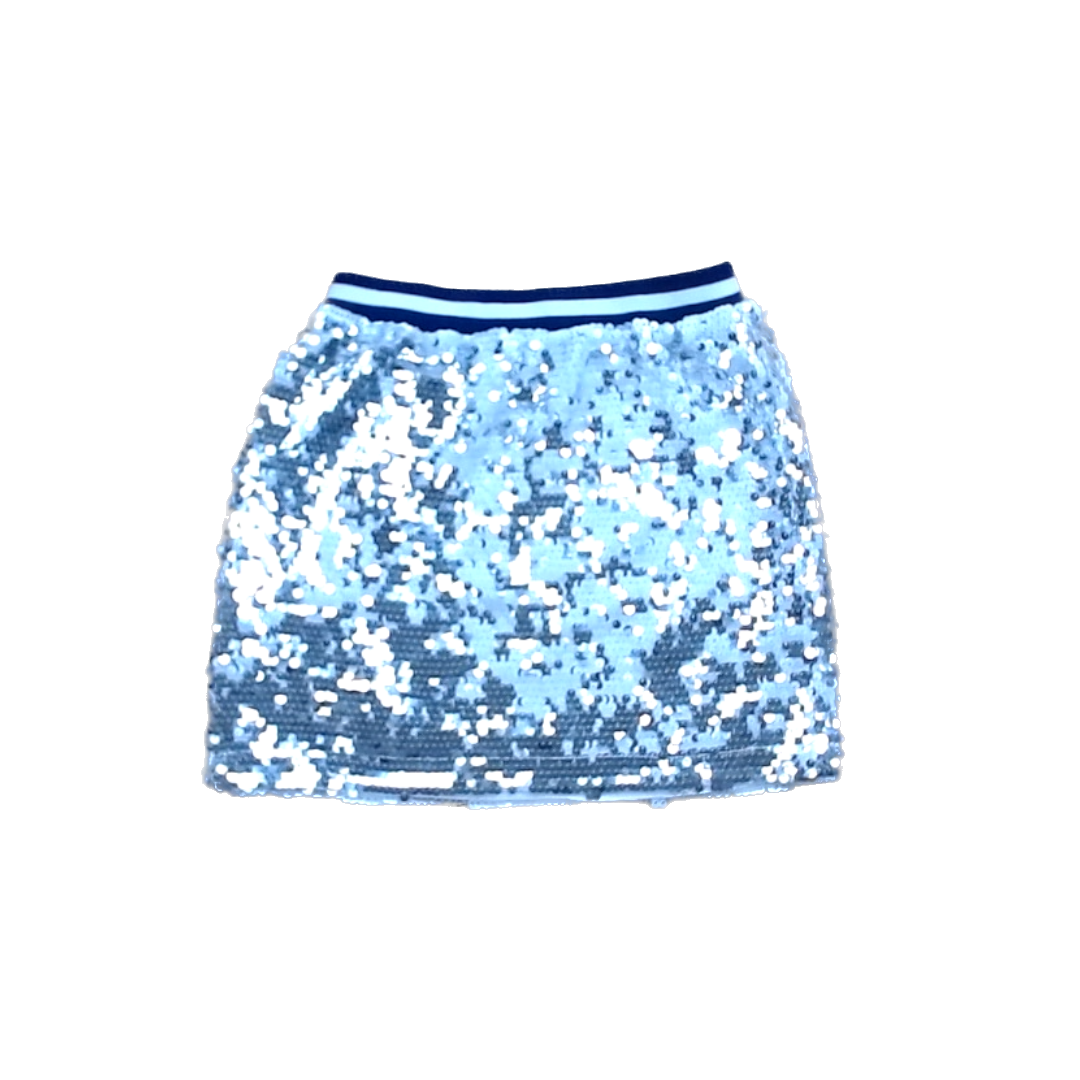 Rockets Of Awesome Girls White and Silver Sequin | Navy Striped Waistband Skirt Size: 8 Years White and Silver Sequin | Navy Striped Waistband