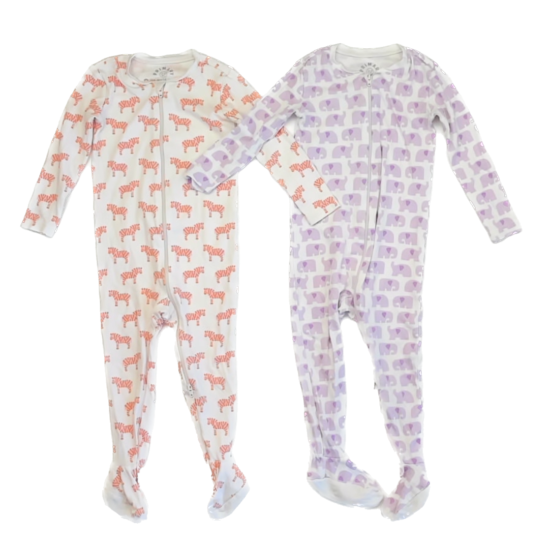 Primary Girls White | Animal Pattern 1-piece footed Pajamas Size: 18-24 Months White | Animal Pattern