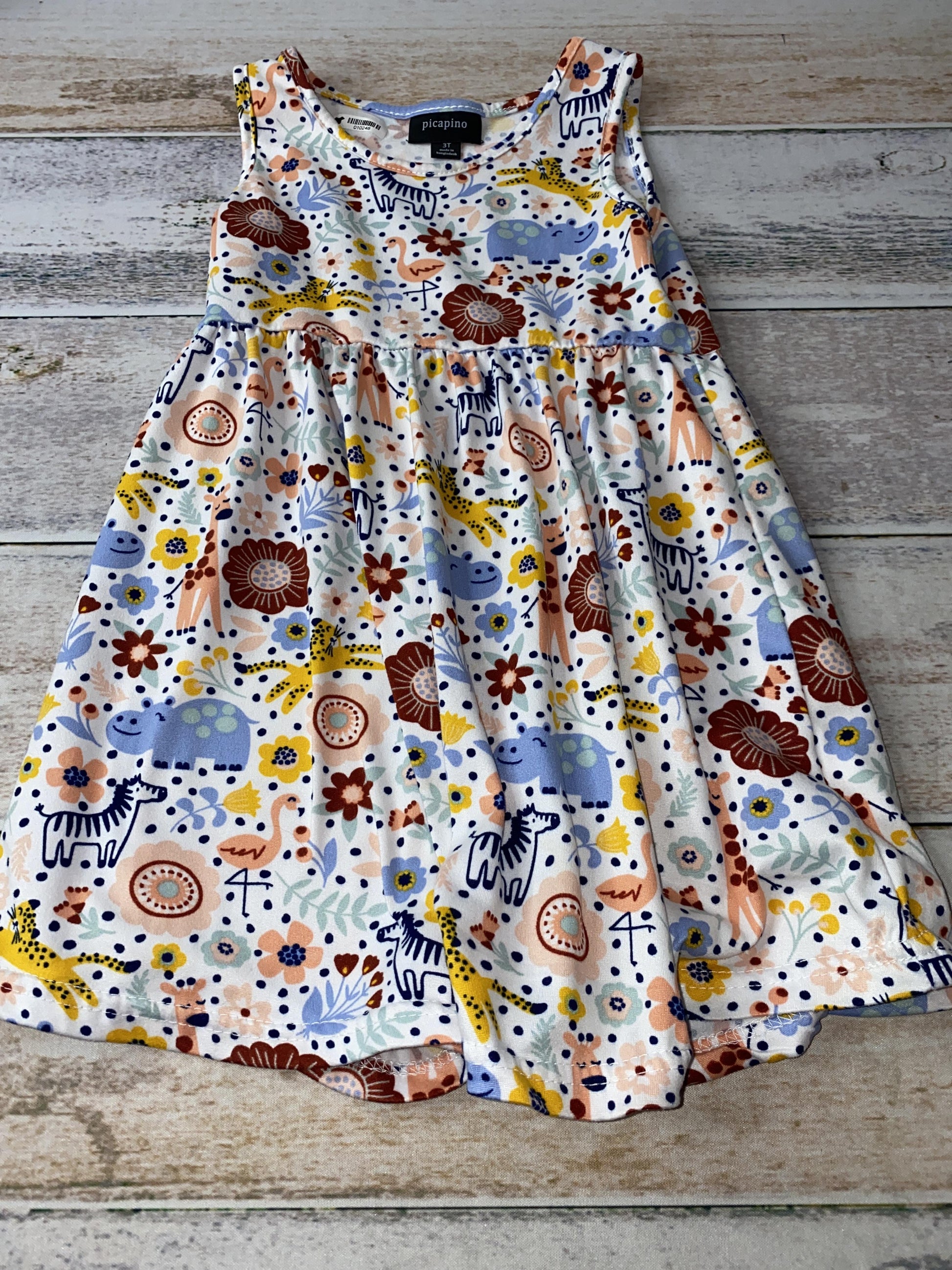Picapino Girls White | animals | Flowers Dress Size: 3T White | animals | Flowers