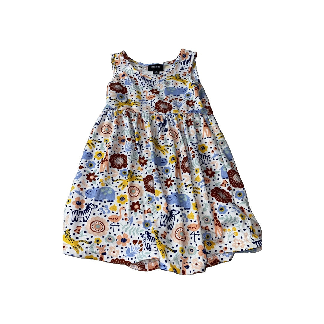 Picapino Girls White | animals | Flowers Dress Size: 3T White | animals | Flowers