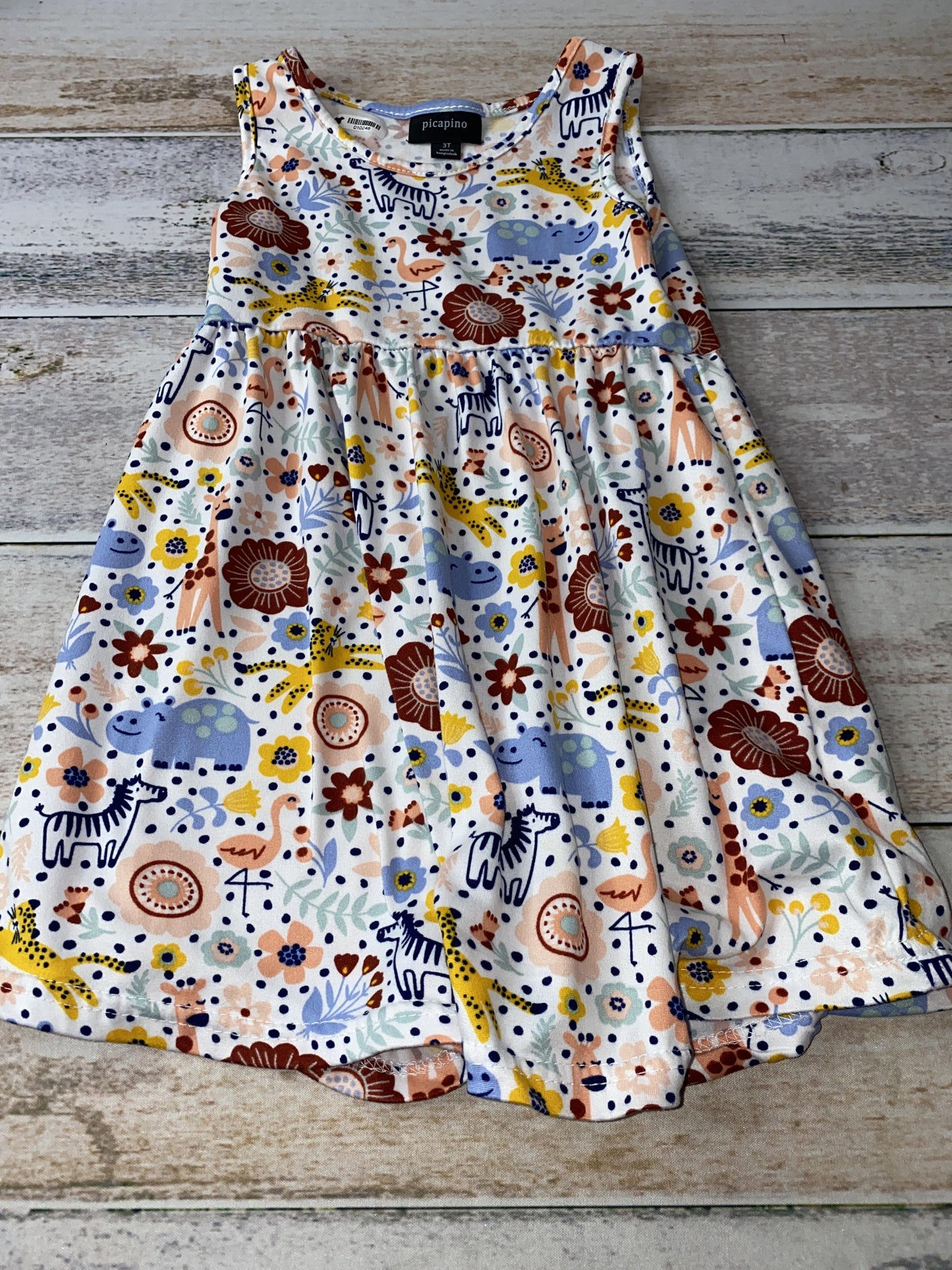 Picapino Girls White | animals | Flowers Dress Size: 3T White | animals | Flowers