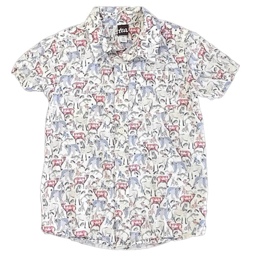 Tea Collection Boys White Animals Button Down Short Sleeve Size: 5T White Animals