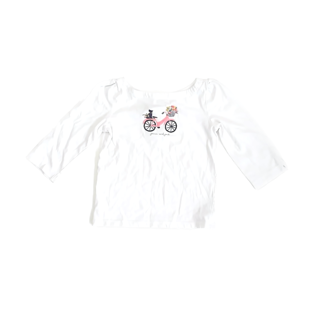 Janie and Jack Girls White Bike Long Sleeve T-Shirt Size: 7 Years White Bike