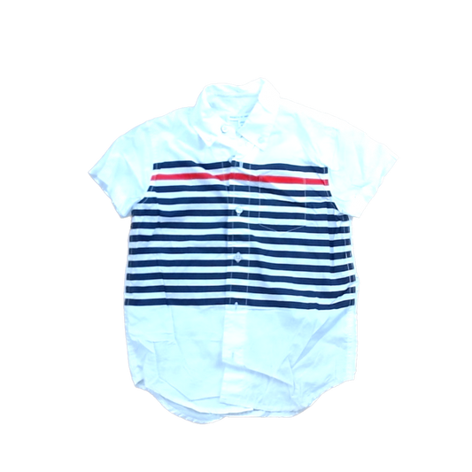 Rockets Of Awesome Boys White | Black and Red Stripes Button Down Short Sleeve Size: 6 - 7 Years White | Black and Red Stripes