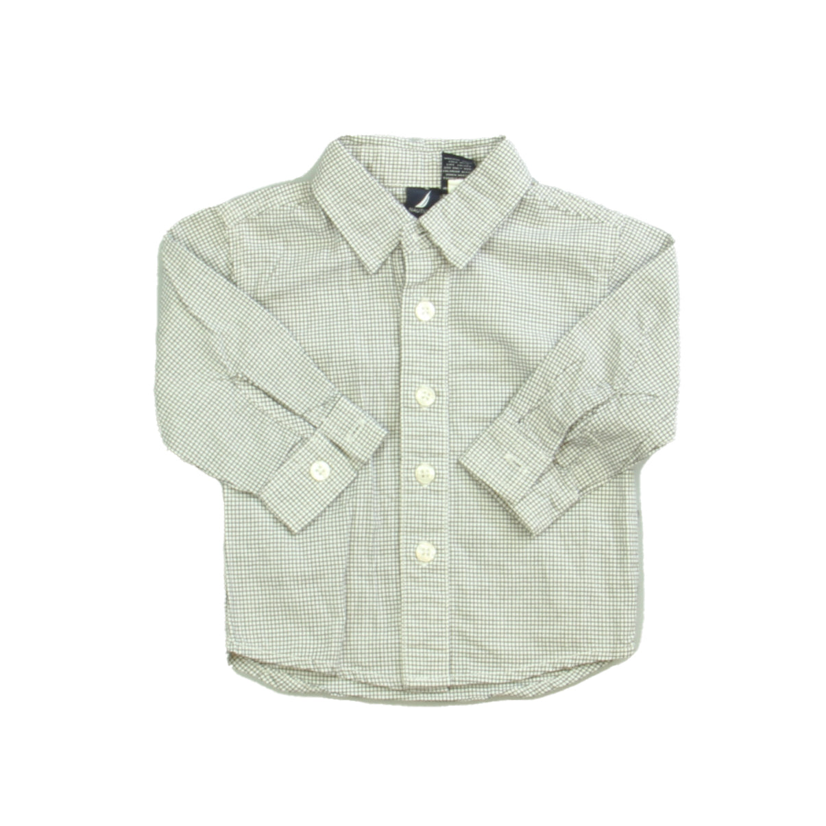 Nautica Boys White | Black | Checks Button Down Long Sleeve Size: 6-12 Months White | Black | Checks