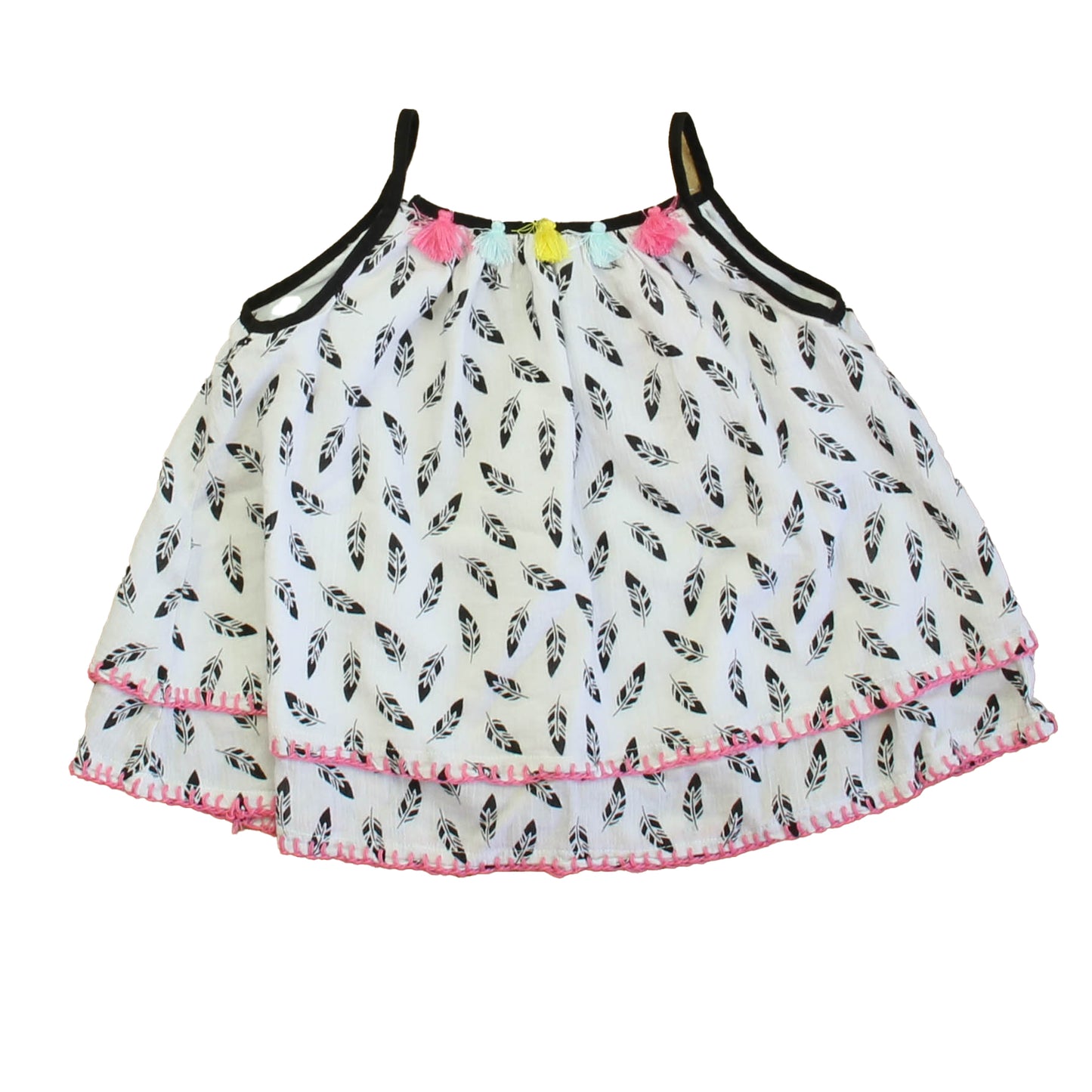 Isaac Mizrahi Girls White | Black Feathers Blouse Size: 2T White | Black Feathers