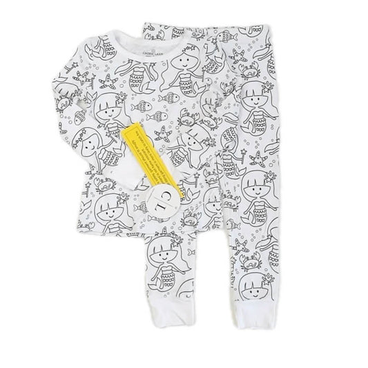 Caden Lane Girls White | Black Mermaids 2-piece Pajamas Size: 3T White | Black Mermaids