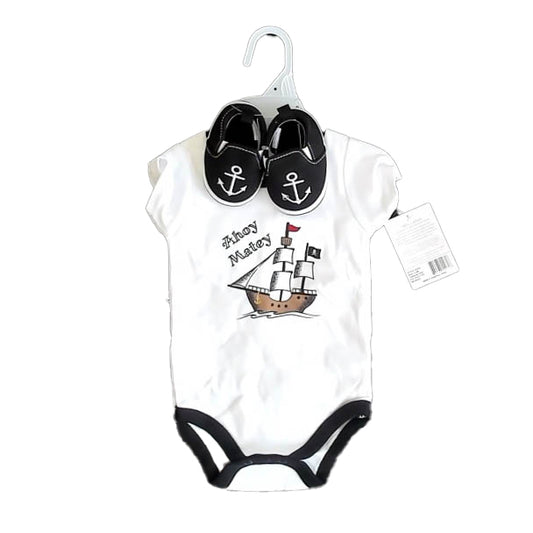 Hudson Baby Boys White | Black Pirate Ship Apparel Sets Size: 0-3 Months White | Black Pirate Ship