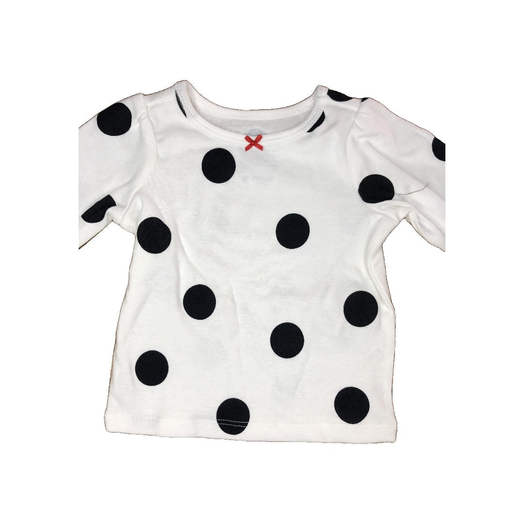 Carters Girls White | Black | polka dot Long Sleeve T-Shirt Size: 3 months White | Black | polka dot