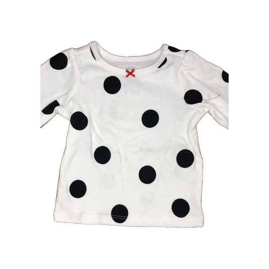Carters Girls White | Black | polka dot Long Sleeve T-Shirt Size: 3 months White | Black | polka dot