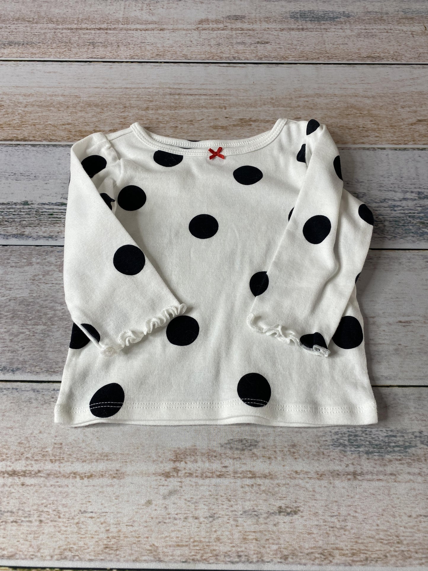 Carters Girls White | Black | polka dot Long Sleeve T-Shirt Size: 9 months White | Black | polka dot