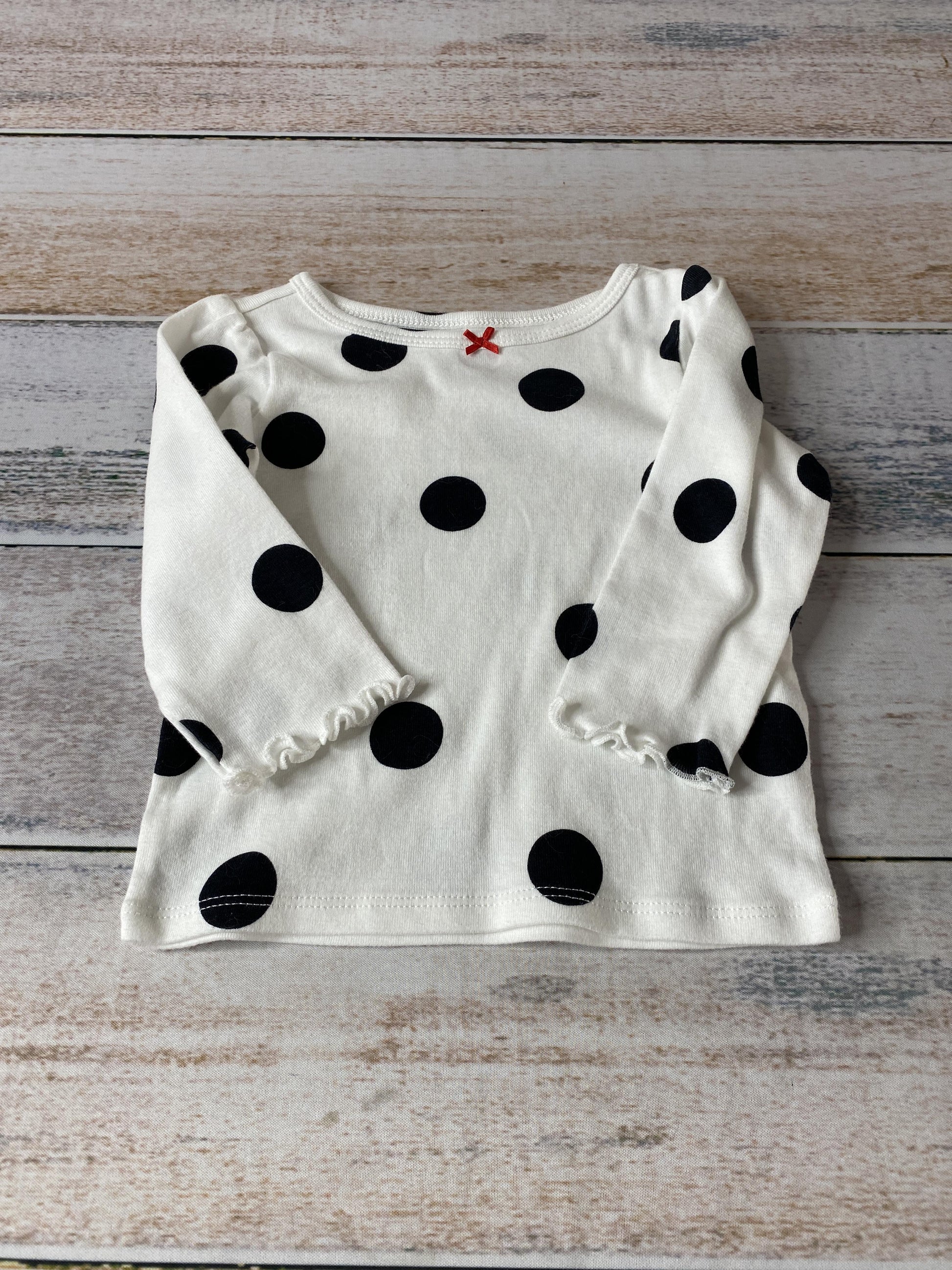 Carters Girls White | Black | polka dot Long Sleeve T-Shirt Size: 9 months White | Black | polka dot