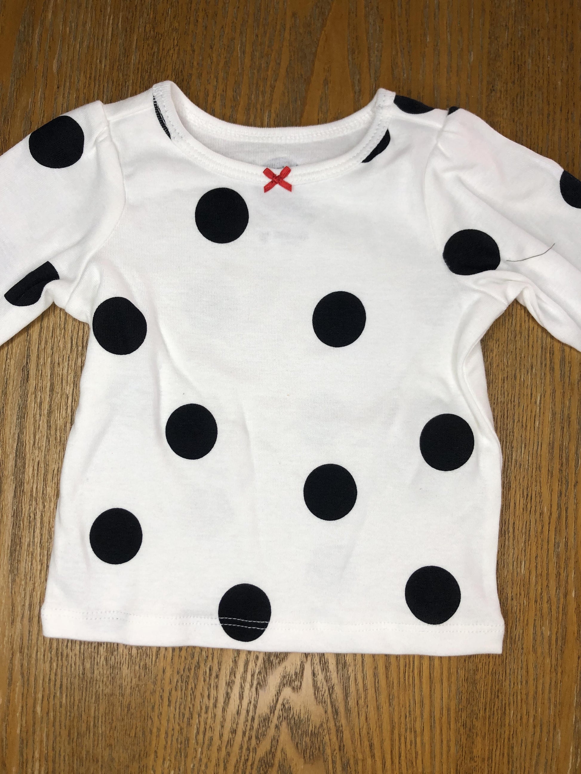 Carters Girls White | Black | polka dot Long Sleeve T-Shirt Size: 3 months White | Black | polka dot