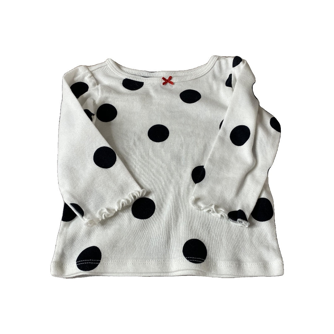 Carters Girls White | Black | polka dot Long Sleeve T-Shirt Size: 9 months White | Black | polka dot