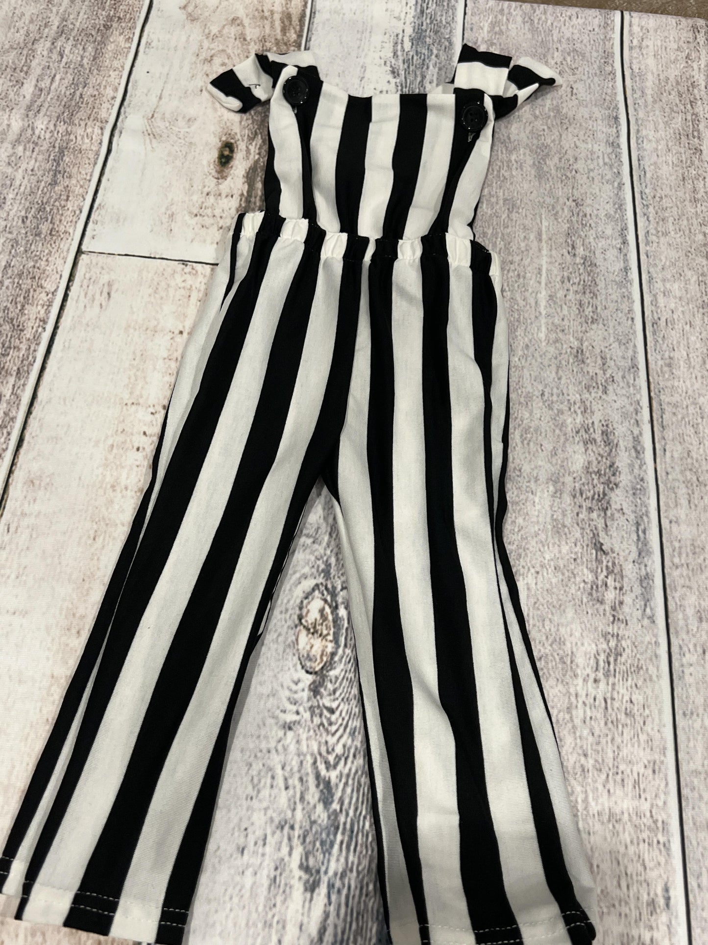 Sol Baby Girls White | Black | Stripe Overalls Size: 6-12 months White | Black | Stripe