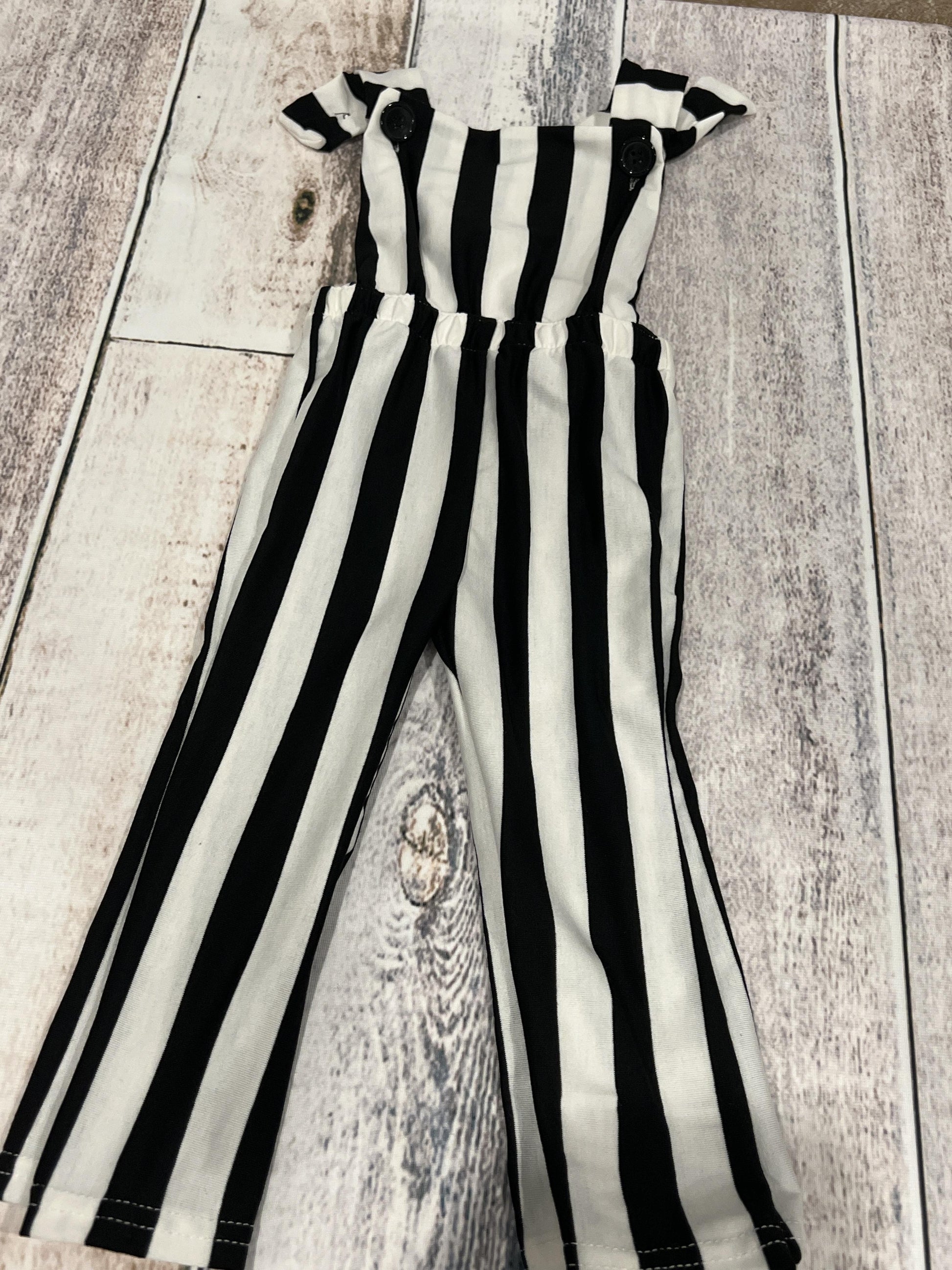 Sol Baby Girls White | Black | Stripe Overalls Size: 6-12 months White | Black | Stripe
