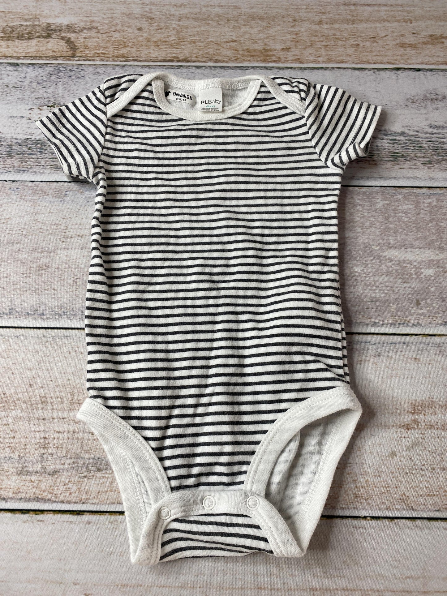 PL Baby Boys White | Black | Stripe Onesie Size: 9 months White | Black | Stripe