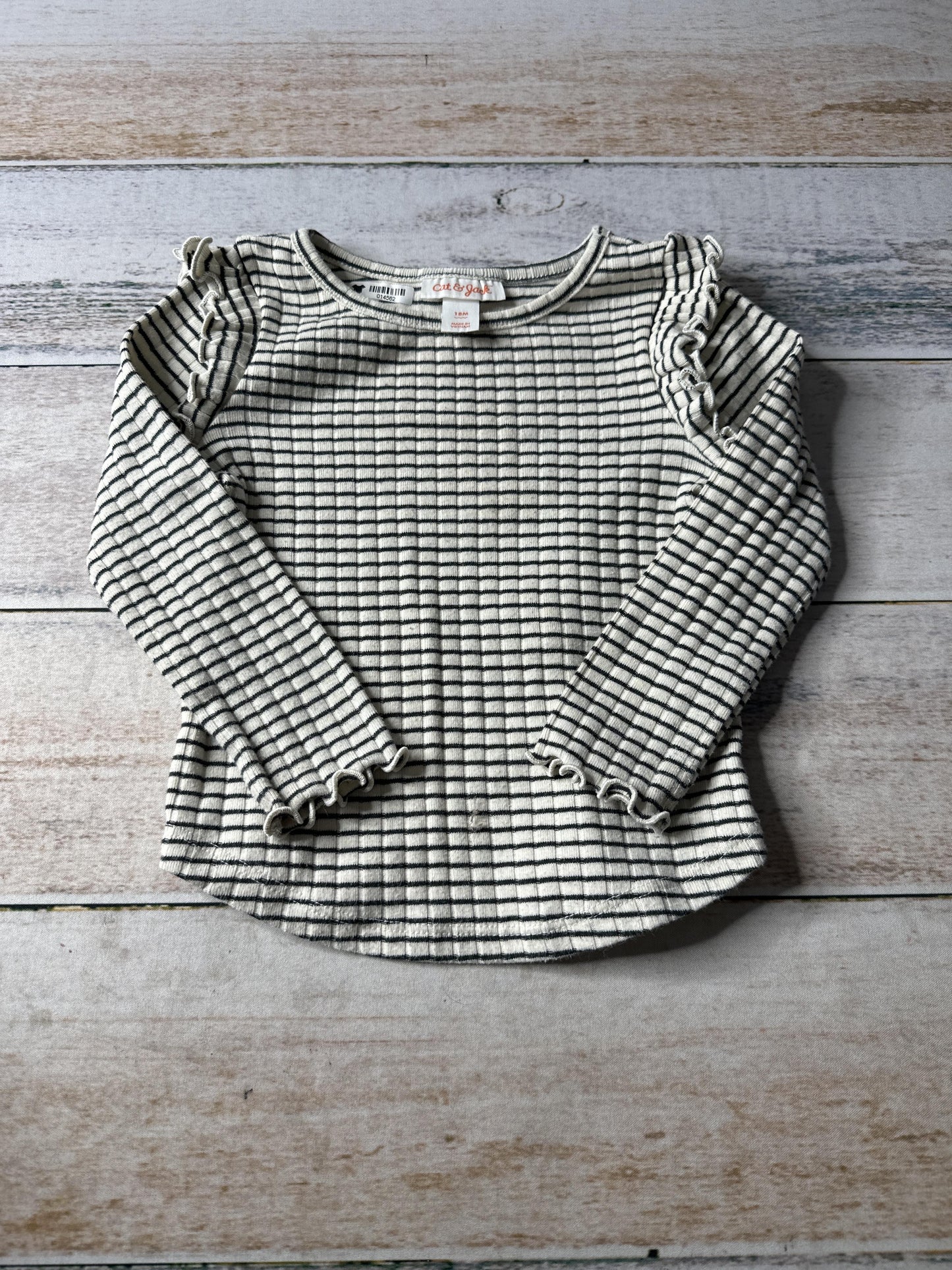 Cat & Jack Girls White | Black | Stripe Long Sleeve Shirt Size: 18 months White | Black | Stripe