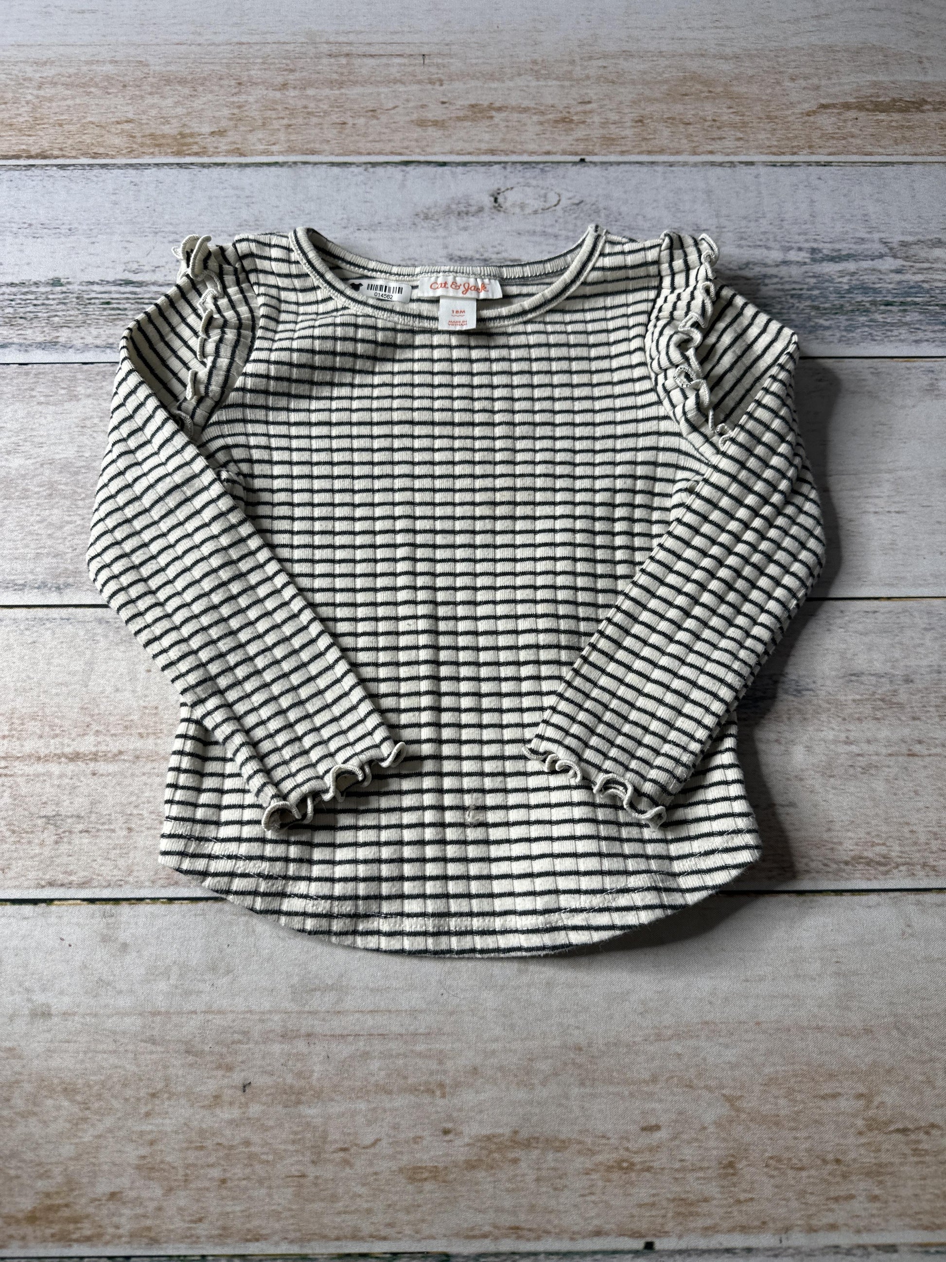 Cat & Jack Girls White | Black | Stripe Long Sleeve Shirt Size: 18 months White | Black | Stripe