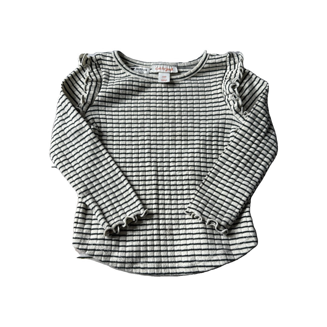 Cat & Jack Girls White | Black | Stripe Long Sleeve Shirt Size: 18 months White | Black | Stripe