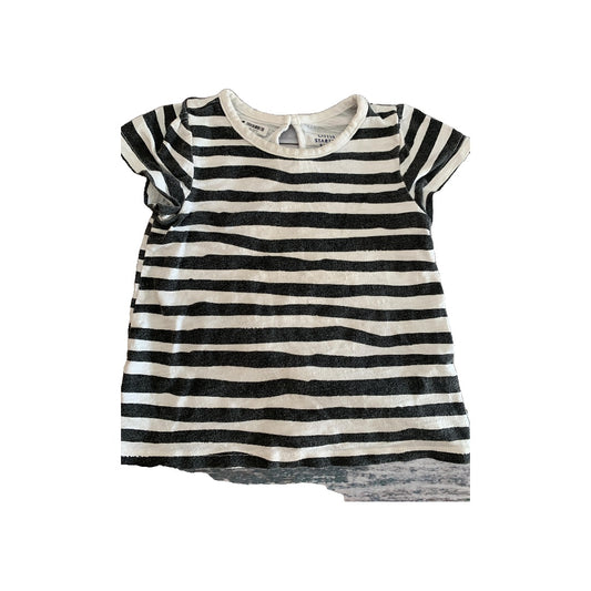Little Starters Girls White | Black | Striped T-Shirt Size: 18-24 months White | Black | Striped