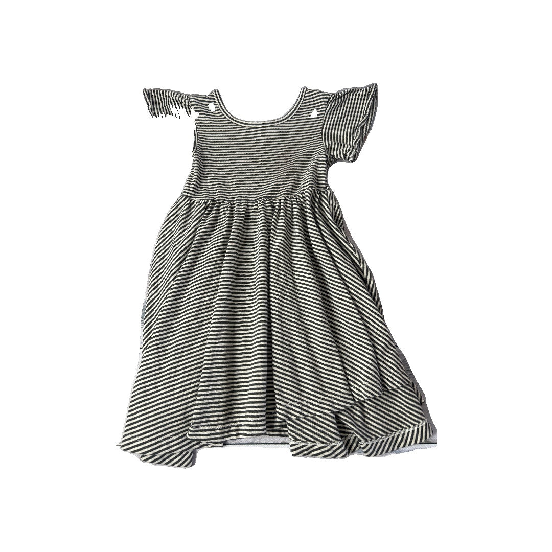 City Mouse Girls White | Black | Striped Dress Size: 4T White | Black | Striped